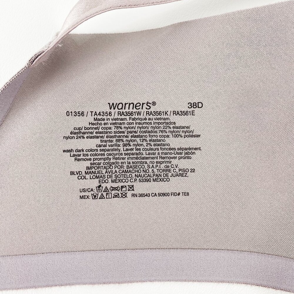 Women's Warner's Underwire Bra size 38D Light Purple Silky Fabric - Picture 6 of 6